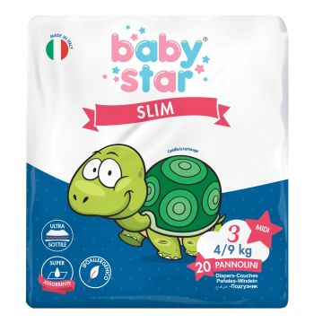 Pannolini babystar slim 3/6kg taglia 2 mini 21 pezzi
