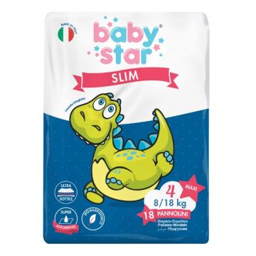 Pannolini babystar slim 8/18kg taglia 4 maxi 18 pezzi