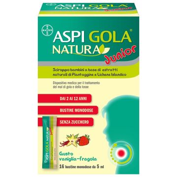 AspiGola Natura Junior Sciroppo Mal di Gola e Tosse bambini 16 Bustine