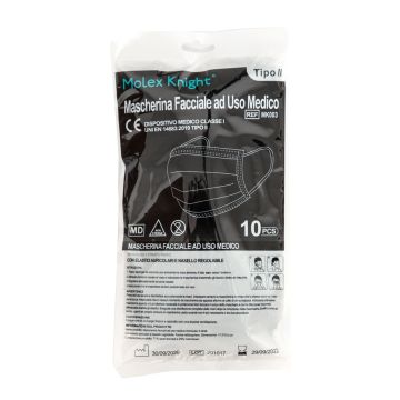 Molex knight mask mk003 mascherina chirurgica tipo ii 3 strati monouso non sterile in tessuto non tessuto 10 pezzi