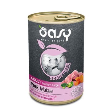 Oasy Cane Grain Free Adulto Medium&Large Tocchetti Di Maiale, Zucca & Broccoli 400 Gr