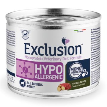 Exclusion Cane Diet Hypoallergenic Adulto All Breeds Cavallo & Patate Lattina 200 Gr