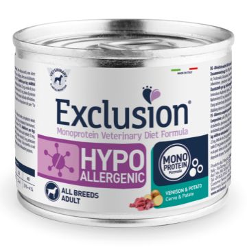 Exclusion Cane Diet Hypoallergenic Adulto All Breeds Cervo & Patate Lattina 200 Gr