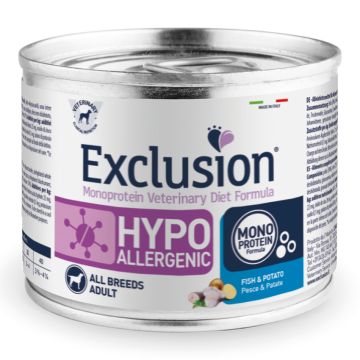 Exclusion Cane Diet Hypoallergenic Adulto All Breeds Pesce & Patate Lattina 200 Gr