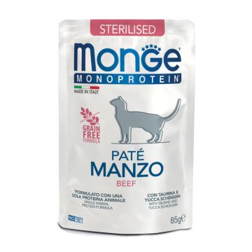 Monge Gatto Monoprotein Busta Adulto Sterilizzato Pate' Manzo 85 Gr