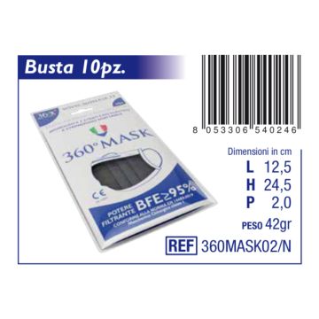 Mascherina chirurgica 360mask02/n nera 10 pezzi