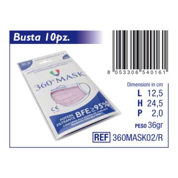 Mascherina chirurgica 360mask02/r rosa 10 pezzi