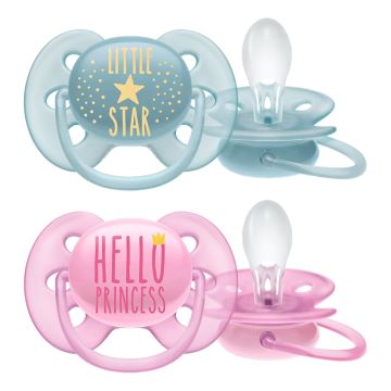 Avent ultra soft succhietto mixed hello princess/little star 6-18 mesi 2 pezzi Avent ultra soft succhietto mixed hello princess/little star 6-18 mesi 2 pezzi