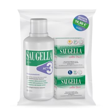 Saugella acti3 detergente intimo + 2 scatole assorbenti giorno e notte