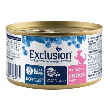 Exclusion Gatto Mediterraneo Kitten Pollo Lattina 85 Gr