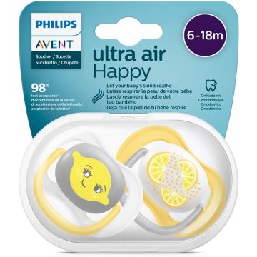 Avent 2 succhietti ultra air 6-18 mesi neutro limoni