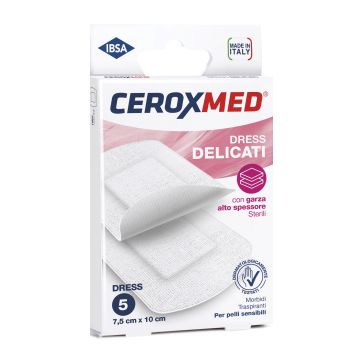 Dress Delicati Ceroxmed Con Garza Alto Spessore Per Pelli Sensibili 7,5 X10 Cm 5 Pezzi