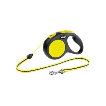 Flexi Guinzaglio New Classic Neon Corda "M" 5 Mt Nero/Giallo Fluo