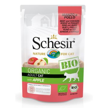 Schesir Gatto Bio Organic Busta Adulto Manzo, Pollo & Mela 85 Gr