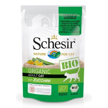 Schesir Gatto Bio Organic Busta Adulto Pollo, Maiale & Zucchini 85 Gr
