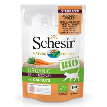 Schesir Gatto Bio Organic Busta Adulto Sterilizzato Manzo, Pollo & Carote 85 Gr