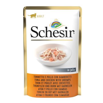 Schesir Gatto Busta In Jelly Adulto Tonnetto, Pollo & Gamberetti 85 Gr