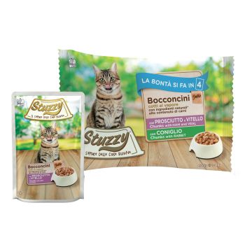 Stuzzy Gatto Bocconcini Jelly Multipack Adulto Prosciutto, Vitello & Coniglio Cf. (4X85) Gr