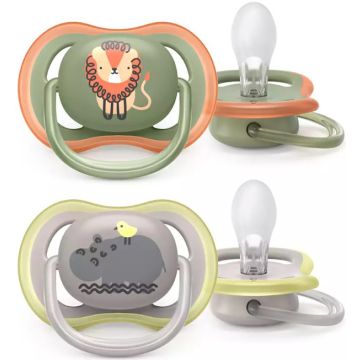 Avent succhietto ultra air 6-18m maschio leone/ippopotamo 2 pezzi