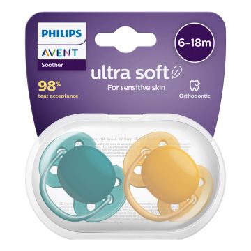 Avent succhietto ultra soft 6-18m no deco neutro 2 pezzi