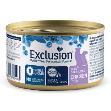 Exclusion Gatto Mediterraneo Adulto Sterilizzato Giant Pollo Lattina 85 Gr