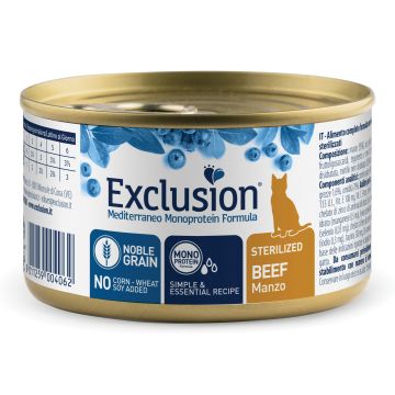 Exclusion Gatto Mediterraneo Adulto Sterilizzato Manzo Lattina 85 Gr