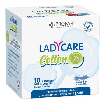 Ladycare assorbenti cotton ipoallergenici notte con ali 10 pezzi profar