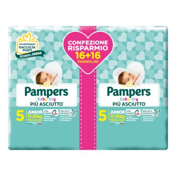 Pampers baby dry pannolini duo downcount junior 32 pezzi