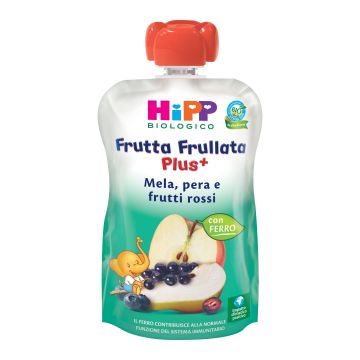 Hipp bio frutta frullata plus + mela pera frutti rossi con ferro 90 g