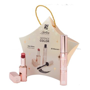 Kit natale 2022 defence color nutri shine rossetto brillante n210 rouge 3 ml + mascara 3d 11 ml