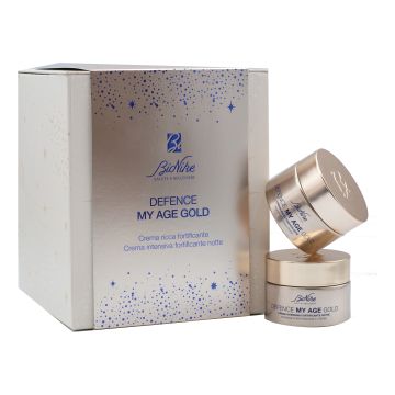 Kit natale 2022 defence myage gold crema ricca fortificante 50 ml + crema intensiva fortificante notte 50 ml