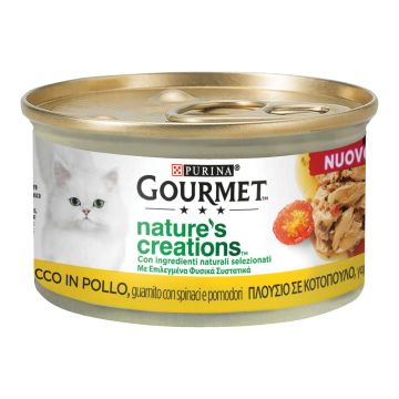 Gourmet nature's creations ricco in pollo guarnito spinaci pomodori 85 g