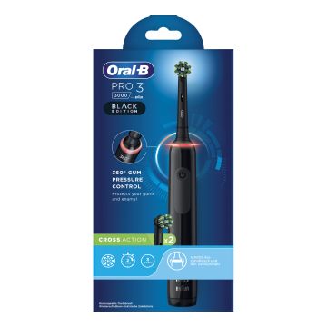 Oral-B Spazzolino Elettrico Ricaricabile Nero Pro3 3000 + 2 Testine