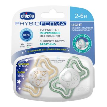 Chicco succhietto light lumi silicone 2-6m 2 pezzi