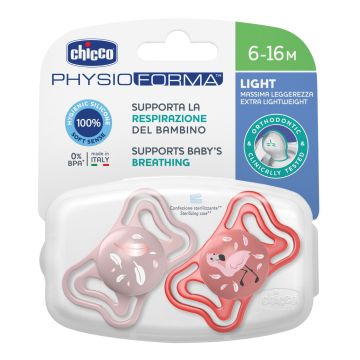 Chicco succhietto light rosa silicone 6-16m 2 pezzi