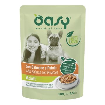 Oasy Cane Straccetti In Salsa Adulto Salmone & Patate 100 Gr