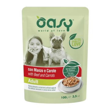 Oasy Cane Straccetti In Salsa Adulto Manzo & Carote 100 Gr