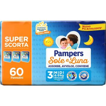 Pampers sole luna trio midi 60 pezzi