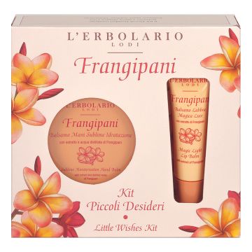 Frangipani kit piccoli desideri 1 balsamo labbra magica luce 10 ml + 1 balsamo mani 40 ml edizione limitata
