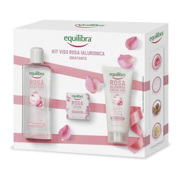 Equilibra viso kit rosa ialuronica idratante 1 rosa acqua pura rinfrescante 200 ml + 1 rosa sapone detergente 50 g + 1 rosa ialuronica crema viso idratante 75 ml