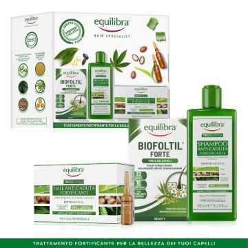 Equilibra Capelli Hair Specialist 1 Equilibra Tricol Anticaduta 10 Fiale + 1 Biofoltil Forte 32 Perle + 1 Equilibra Shampoo Anticaduta Fortificante 300 ml