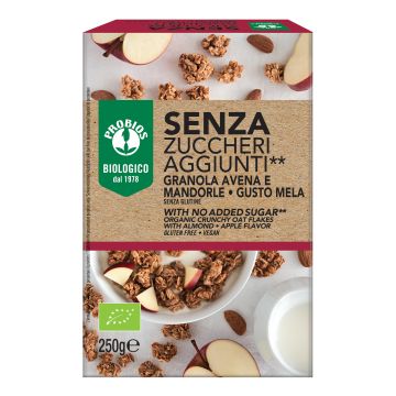 Probios granola senza zuccheri aggiunti avena e mandorla e mela senza glutine 250 g
