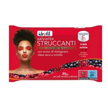 Idrofil Salviettine Struccanti Succo di Melograno Ribes Nero e Mirtillo 20 Pezzi
