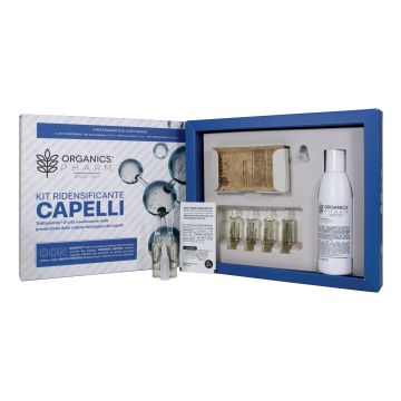 Organics pharm kit ridensificante capelli 1 lozione anticaduta 4 fiale da 0,6 ml + 1 shampoo rivitalizzante 150 ml + 1 anti hairloss patch 14 bustine