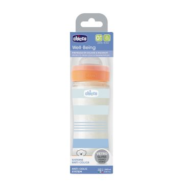 Chicco biberon wb vetro azzurro da 240 ml le silicone
