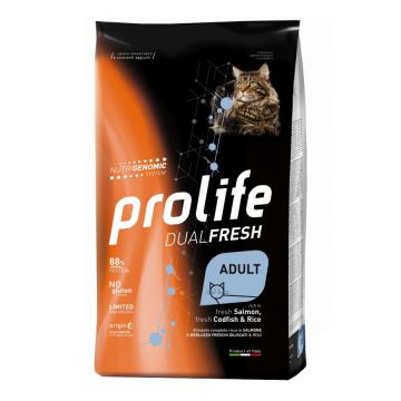 Prolife Gatto Dual Fresh Adulto Salmone, Merluzzo & Riso 1,5 Kg
