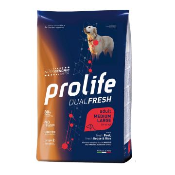 Prolife dog dual fresh adult beef/goose & rice medium/large 12 kg