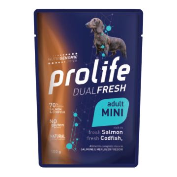 Prolife Cane Dual Fresh Adulto Mini Salmone, Merluzzo & Riso Busta 100 Gr