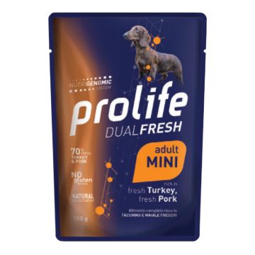 Prolife Cane Dual Fresh Adulto Mini Tacchino, Maiale & Riso Busta 100 Gr