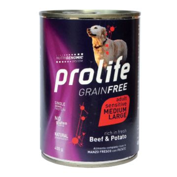 Prolife Cane Grain Free Sensitive Adulto Medium&Large Manzo & Patate Lattina 400 Gr